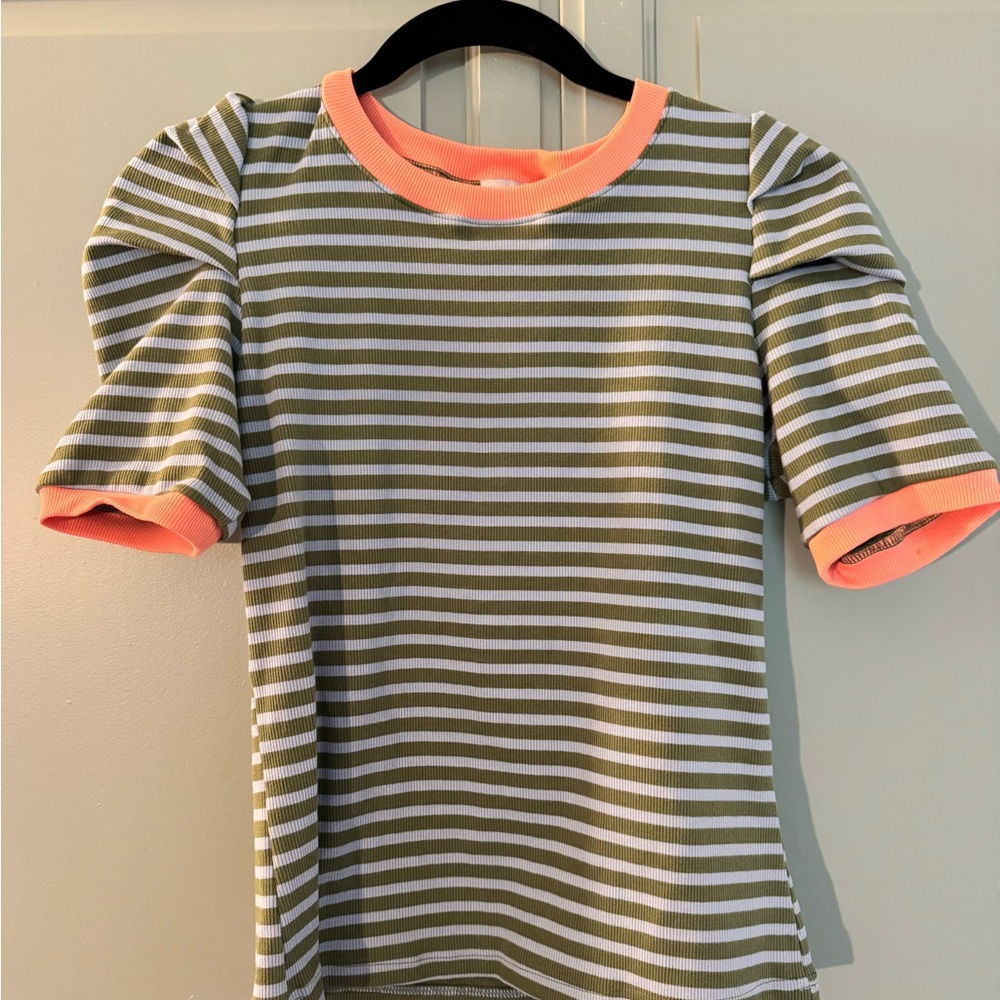 Anthropologie Striped Puff Sleeve Striped Tee - Picture 2 of 5